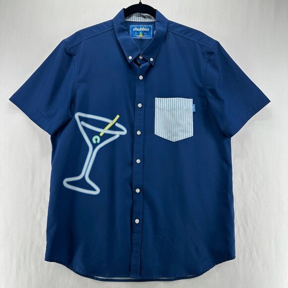 chubbies Other - Chubbies Hawaiian Shirt Men's L Button Down Neon Martini Glass Party Club Blue